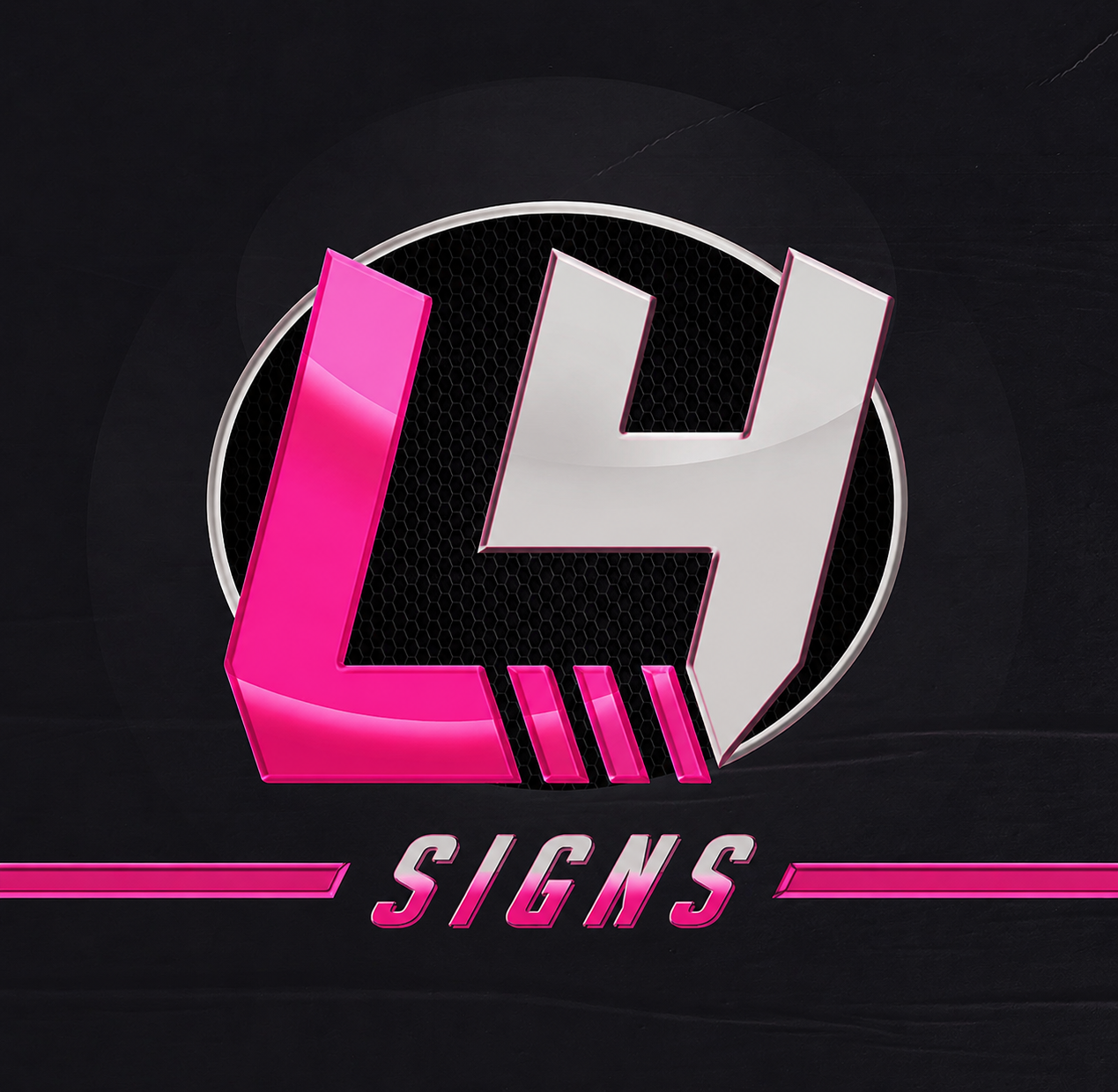 L4 Signs logo — pink L and chrome 4 monogram